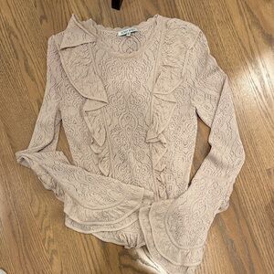Ronny Kobo Collection Lace Ruffle Blouse in Beige